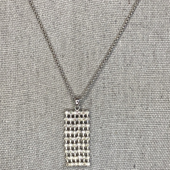 Platinum 1cttw Diamond Rectangle Pendant Necklace – 18" Chain - Picture 2 of 6